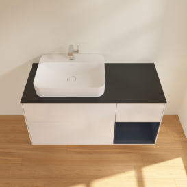 Тумба под раковину Villeroy & Boch Finion 120х50,1 см с подсветкой МДФ глянцевый белый лак/стекло черное матовое G402HGGF