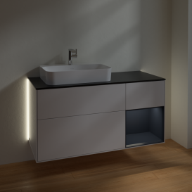 Тумба под раковину Villeroy & Boch Finion 120х50,1 см с подсветкой МДФ глянцевый белый лак/стекло черное матовое G402HGGF