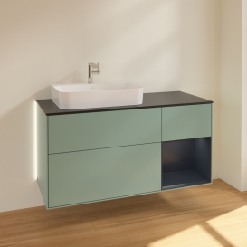 Тумба под раковину Villeroy & Boch Finion 120х50,1 см с подсветкой МДФ оливковый матовый лак/стекло черное матовое G402HGGM