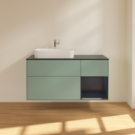 Тумба под раковину Villeroy & Boch Finion 120х50,1 см с подсветкой МДФ оливковый матовый лак/стекло черное матовое G402HGGM