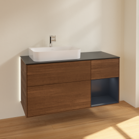 Тумба під раковину Villeroy & Boch Finion 120х50,1 см із підсвічуванням МДФ шпон волоського горіха/скло чорне матове G402HGGN