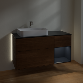 Тумба под раковину Villeroy & Boch Finion 120х50,1 см с подсветкой МДФ шпон грецкого ореха/стекло черное матовое G402HGGN