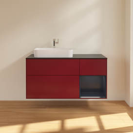 Тумба под раковину Villeroy & Boch Finion 120х50,1 см с подсветкой МДФ пион матовый лак/стекло черное матовое G402HGHB