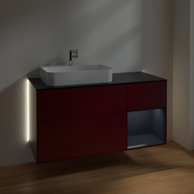 Тумба под раковину Villeroy & Boch Finion 120х50,1 см с подсветкой МДФ пион матовый лак/стекло черное матовое G402HGHB