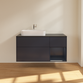 Тумба под раковину Villeroy & Boch Finion 120х50,1 см с подсветкой МДФ темно-синий матовый лак/стекло черное матовое G402HGHG
