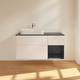 Тумба под раковину Villeroy & Boch Finion 120х50,1 см с подсветкой МДФ белый матовый лак/стекло черное матовое G402HGMT