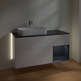 Тумба под раковину Villeroy & Boch Finion 120х50,1 см с подсветкой МДФ белый матовый лак/стекло черное матовое G402HGMT