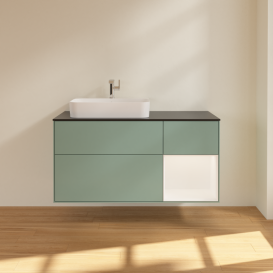 Тумба под раковину Villeroy & Boch Finion 120х50,1 см с подсветкой МДФ оливковый матовый лак/стекло черное матовое G402MTGM