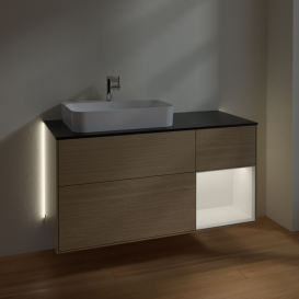 Тумба под раковину Villeroy & Boch Finion 120х50,1 см с подсветкой МДФ шпон дуба/стекло черное матовое G402MTPC