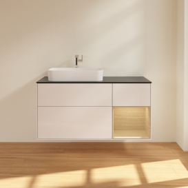 Тумба под раковину Villeroy & Boch Finion 120х50,1 см с подсветкой МДФ глянцевый белый лак/стекло черное матовое G402PCGF