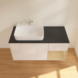 Тумба под раковину Villeroy & Boch Finion 120х50,1 см с подсветкой МДФ глянцевый белый лак/стекло черное матовое G402PCGF