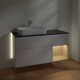 Тумба под раковину Villeroy & Boch Finion 120х50,1 см с подсветкой МДФ глянцевый белый лак/стекло черное матовое G402PCGF