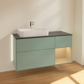 Тумба под раковину Villeroy & Boch Finion 120х50,1 см с подсветкой МДФ оливковый матовый лак/стекло черное матовое G402PCGM