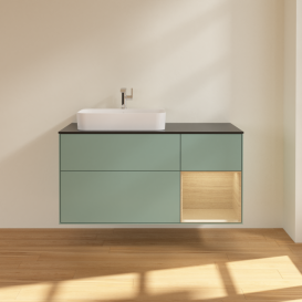 Тумба под раковину Villeroy & Boch Finion 120х50,1 см с подсветкой МДФ оливковый матовый лак/стекло черное матовое G402PCGM