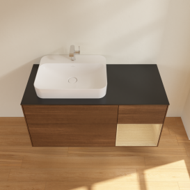 Тумба под раковину Villeroy & Boch Finion 120х50,1 см с подсветкой МДФ шпон грецкого ореха/стекло черное матовое G402PCGN