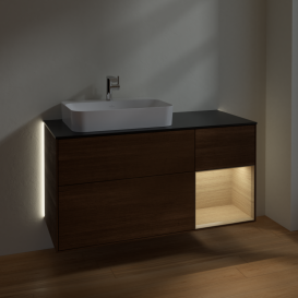 Тумба под раковину Villeroy & Boch Finion 120х50,1 см с подсветкой МДФ шпон грецкого ореха/стекло черное матовое G402PCGN