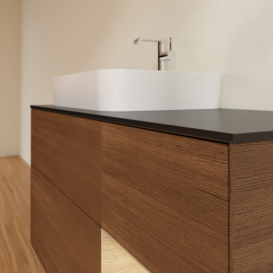 Тумба под раковину Villeroy & Boch Finion 120х50,1 см с подсветкой МДФ шпон грецкого ореха/стекло черное матовое G402PCGN