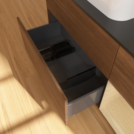 Тумба под раковину Villeroy & Boch Finion 120х50,1 см с подсветкой МДФ шпон грецкого ореха/стекло черное матовое G402PCGN