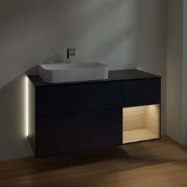 Тумба под раковину Villeroy & Boch Finion 120х50,1 см с подсветкой МДФ темно-синий матовый лак/стекло черное матовое G402PCHG