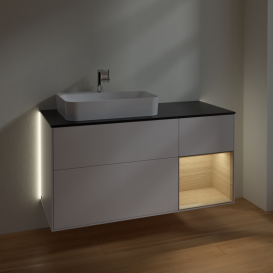 Тумба под раковину Villeroy & Boch Finion 120х50,1 см с подсветкой МДФ белый матовый лак/стекло черное матовое G402PCMT