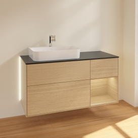 Тумба під раковину Villeroy & Boch Finion 120х50,1 см із підсвічуванням МДФ шпон дуба/скло чорне матове G402PCPC