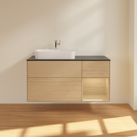 Тумба под раковину Villeroy & Boch Finion 120х50,1 см с подсветкой МДФ шпон дуба/стекло черное матовое G402PCPC