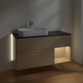 Тумба под раковину Villeroy & Boch Finion 120х50,1 см с подсветкой МДФ шпон дуба/стекло черное матовое G402PCPC