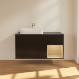 Тумба під раковину Villeroy & Boch Finion 120х50,1 см із підсвічуванням МДФ чорний матовий лак/скло чорне матове G402PCPD
