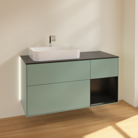 Тумба под раковину Villeroy & Boch Finion 120х50,1 см с подсветкой МДФ оливковый матовый лак/стекло черное матовое G402PDGM