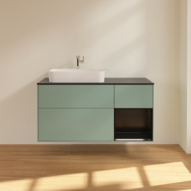 Тумба под раковину Villeroy & Boch Finion 120х50,1 см с подсветкой МДФ оливковый матовый лак/стекло черное матовое G402PDGM