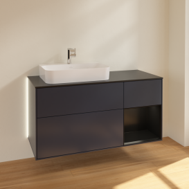 Тумба под раковину Villeroy & Boch Finion 120х50,1 см с подсветкой МДФ темно-синий матовый лак/стекло черное матовое G402PDHG