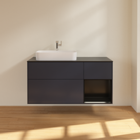 Тумба под раковину Villeroy & Boch Finion 120х50,1 см с подсветкой МДФ темно-синий матовый лак/стекло черное матовое G402PDHG