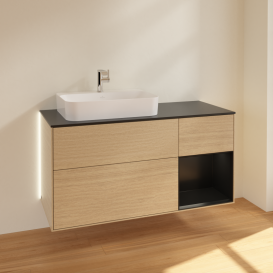 Тумба под раковину Villeroy & Boch Finion 120х50,1 см с подсветкой МДФ шпон дуба/стекло черное матовое G402PDPC