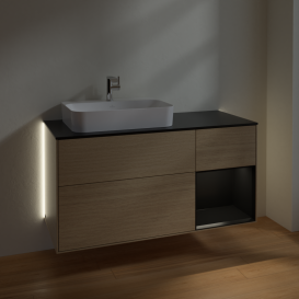 Тумба под раковину Villeroy & Boch Finion 120х50,1 см с подсветкой МДФ шпон дуба/стекло черное матовое G402PDPC