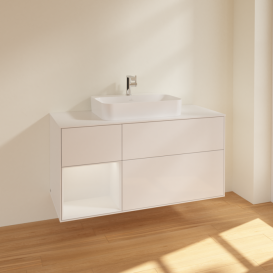 Тумба под раковину Villeroy & Boch Finion 120х50,1 см с подсветкой МДФ глянцевый белый лак/стекло белое матовое F411GFGF