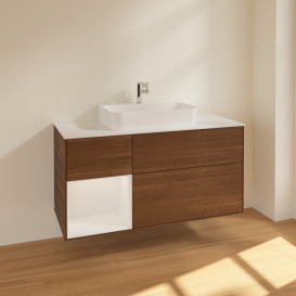 Тумба под раковину Villeroy & Boch Finion 120х50,1 см с подсветкой МДФ шпон грецкого ореха/стекло белое матовое F411GFGN