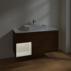 Тумба под раковину Villeroy & Boch Finion 120х50,1 см с подсветкой МДФ шпон грецкого ореха/стекло белое матовое F411GFGN