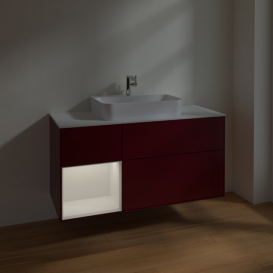 Тумба под раковину Villeroy & Boch Finion 120х50,1 см с подсветкой МДФ пион матовый лак/стекло белое матовое F411GFHB