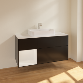 Тумба под раковину Villeroy & Boch Finion 120х50,1 см с подсветкой МДФ черный матовый лак/стекло белое матовое F411GFPD