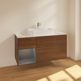 Тумба під раковину Villeroy & Boch Finion 120х50,1 см із підсвічуванням МДФ шпон волоського горіха/скло біле матове F411GKGN