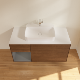 Тумба під раковину Villeroy & Boch Finion 120х50,1 см із підсвічуванням МДФ шпон волоського горіха/скло біле матове F411GKGN