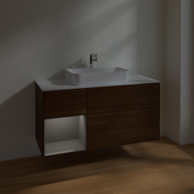 Тумба під раковину Villeroy & Boch Finion 120х50,1 см із підсвічуванням МДФ шпон волоського горіха/скло біле матове F411GKGN