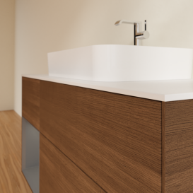 Тумба під раковину Villeroy & Boch Finion 120х50,1 см із підсвічуванням МДФ шпон волоського горіха/скло біле матове F411GKGN