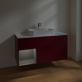 Тумба под раковину Villeroy & Boch Finion 120х50,1 см с подсветкой МДФ пион матовый лак/стекло белое матовое F411GKHB