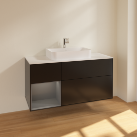 Тумба под раковину Villeroy & Boch Finion 120х50,1 см с подсветкой МДФ черный матовый лак/стекло белое матовое F411GKPD