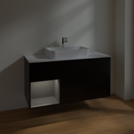 Тумба под раковину Villeroy & Boch Finion 120х50,1 см с подсветкой МДФ черный матовый лак/стекло белое матовое F411GKPD