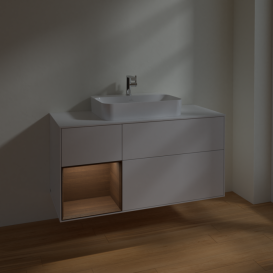 Тумба под раковину Villeroy & Boch Finion 120х50,1 см с подсветкой МДФ глянцевый белый лак/стекло белое матовое F411GNGF