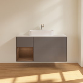 Тумба под раковину Villeroy & Boch Finion 120х50,1 см с подсветкой МДФ антрацит матовый лак/стекло белое матовое F411GNGK