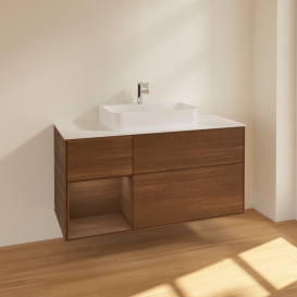 Тумба под раковину Villeroy & Boch Finion 120х50,1 см с подсветкой МДФ шпон грецкого ореха/стекло белое матовое F411GNGN