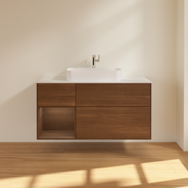 Тумба под раковину Villeroy & Boch Finion 120х50,1 см с подсветкой МДФ шпон грецкого ореха/стекло белое матовое F411GNGN